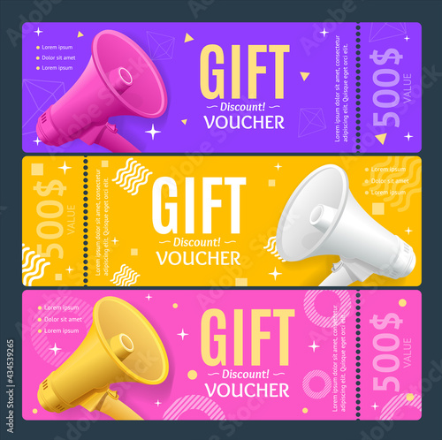 Gift Voucher Card Ad Horizontal Set. Vector