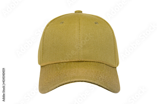 Baseball cap color kaki close-up of front view on white background 