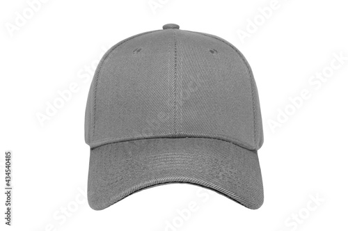 Baseball cap color grey close-up of front view on white background 