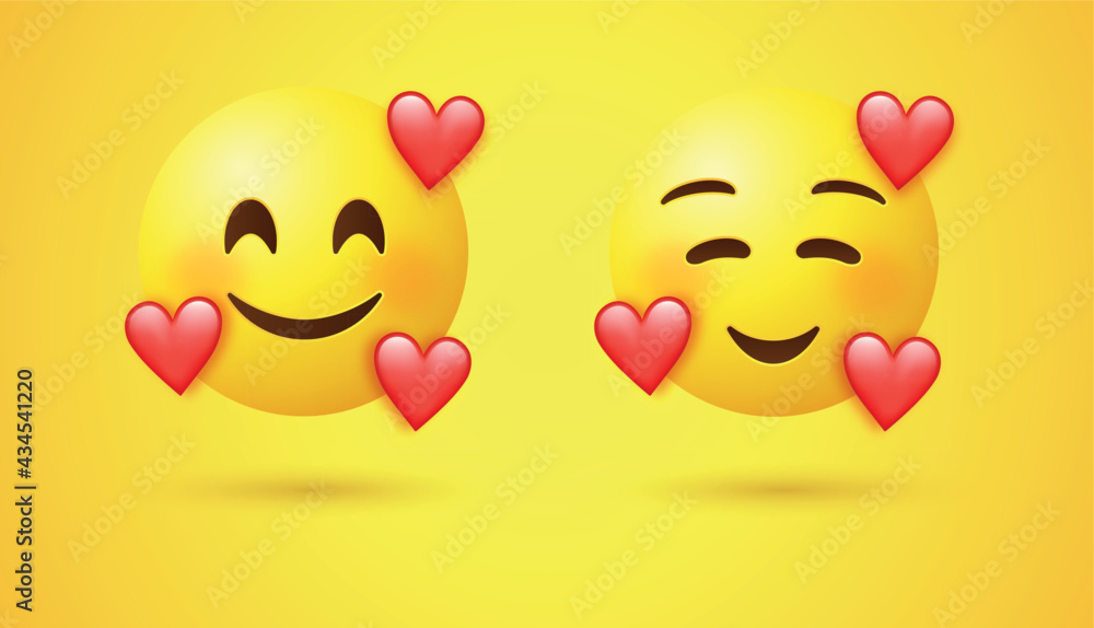 3 hearts emoji - Smiling Face with Smiling Eyes and Three Hearts - In Love Face  emoticon - 3d loving emotion Stock Vector | Adobe Stock