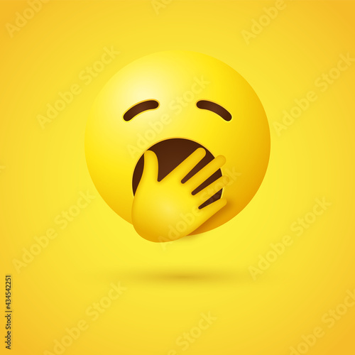 Yawning Emoji Face with closed eyes and a hand over its open mouth - boredom emoticon - sleeping emotion for social media, network platforms