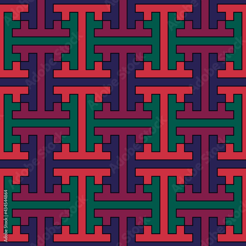 Seamless pattern. Chinese Sayagata backdrop. Repeated interlocking figures background. China ornament. Traditional tiles image. Ancient ethnic mosaic motif. Digital paper, textile print. Vector work.