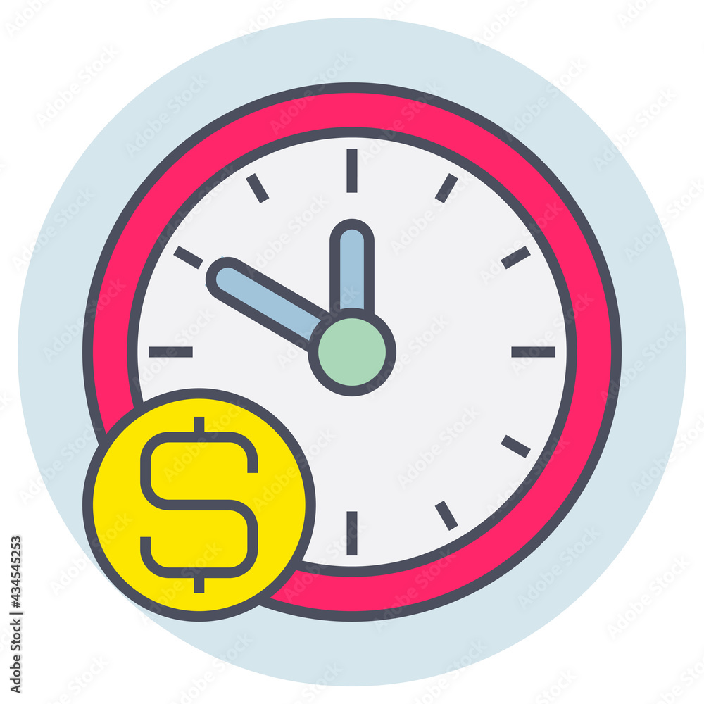 Filled outline icon for time is money. Filled outline icon for time is money.