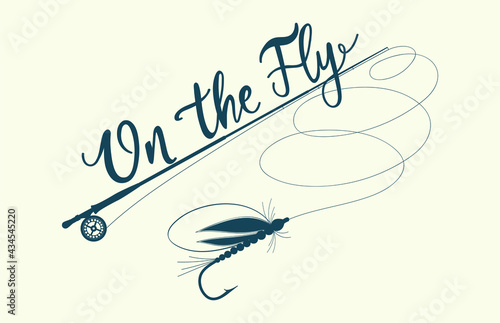 On the fly! Fly fishing label, vector Fototapet
