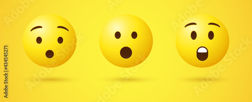 3d Surprised emoticon, shocked emoticon, wow emoji face in 3d, emoji set, emoticon collection