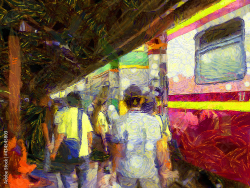 Railway Station Illustrations creates an impressionist style of painting. © Kittipong