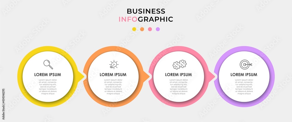 Vector Infographic circle label design business template with icons and 4 options or steps. Can be used for process diagram, presentations, workflow layout, banner, flow chart, info graph Vector Infographic circle label design business template with icons and 4 options or steps. Can be used for process diagram, presentations, workflow layout, banner, flow chart, info graph