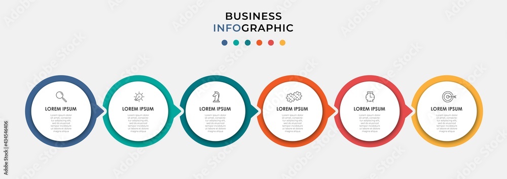 Vector Infographic circle label design business template with icons and 6 options or steps. Can be used for process diagram, presentations, workflow layout, banner, flow chart, info graph Vector Infographic circle label design business template with icons and 6 options or steps. Can be used for process diagram, presentations, workflow layout, banner, flow chart, info graph