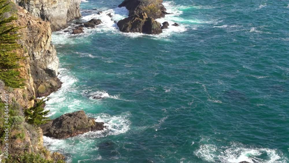 4k video. Beautiful view of the ocean and cape with rocks in California. Top view 4k video. Beautiful view of the ocean and cape with rocks in California. Top view