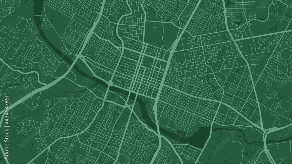 Fototapeta premium Green Austin city area vector background map, streets and water cartography illustration.