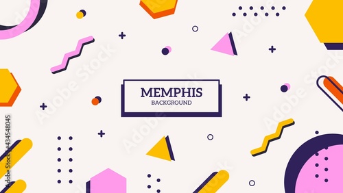 Colorful Abstract Geometric Memphis Style In White Background.