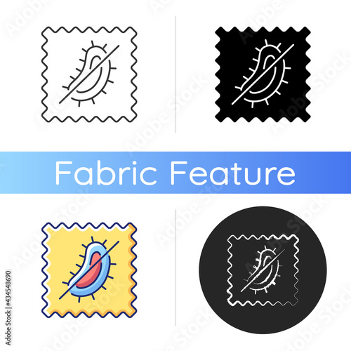 Antimicrobial fabric feature icon. Material property against bacteria and mold. Healthy fabric characteristics. Textile industry. Linear black and RGB color styles. Isolated vector illustrations
