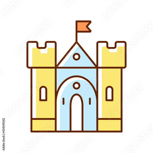 Medieval castle RGB color icon. Historic building. Fortress, palace. Housing, fortification. Middle ages. Royal residence. Fortified structure. Citadel from stone. Isolated vector illustration