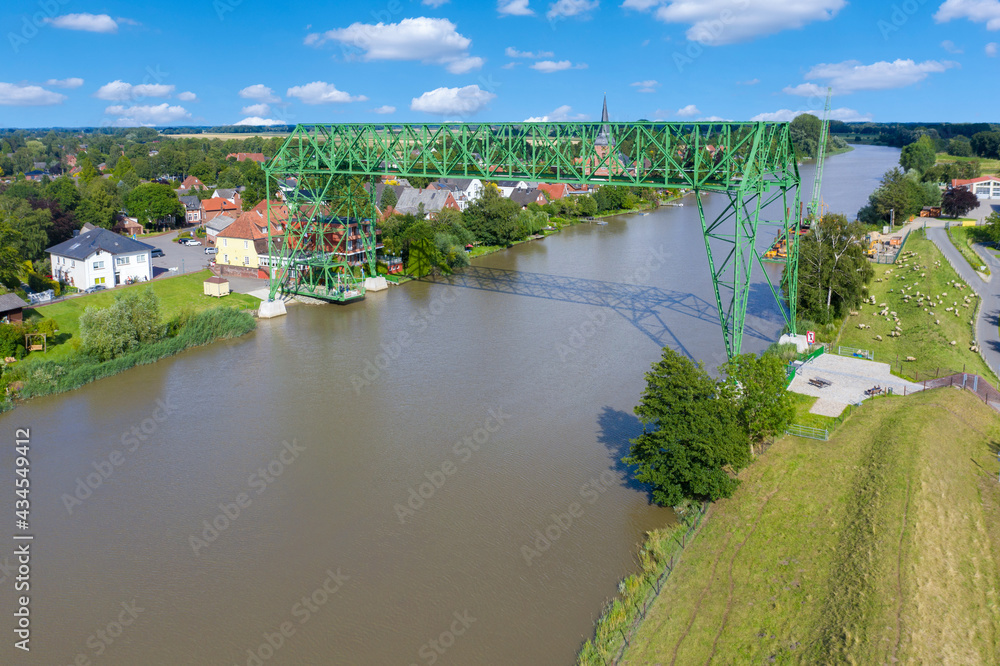 Fototapeta premium Transporter bridge Osten-Hemmoor over the river Oste