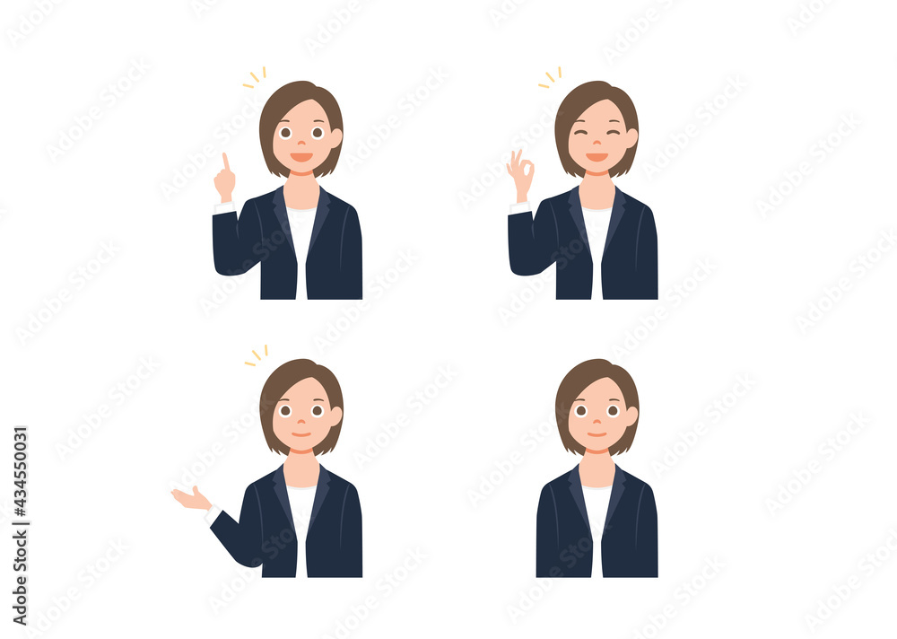 Business woman set with professional young female employee or teacher in different gestures and pose. Isolated on white background. Colorful vector illustration in flat style Business woman set with professional young female employee or teacher in different gestures and pose. Isolated on white background. Colorful vector illustration in flat style