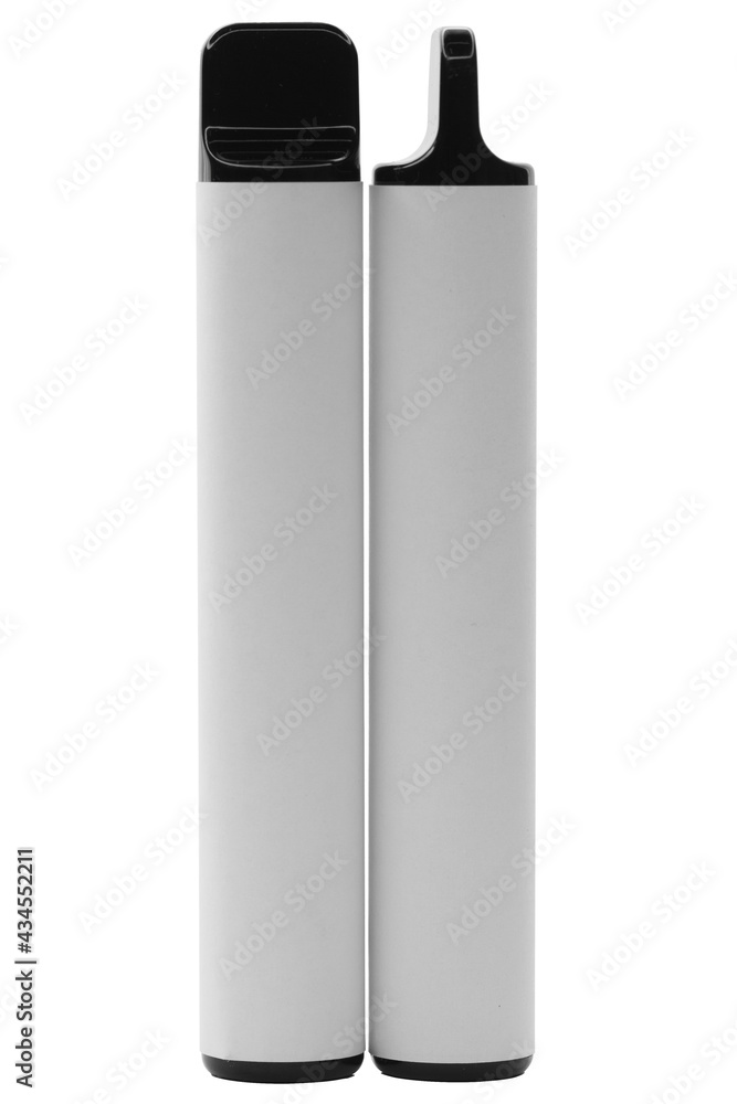 E-cigarettes on a white insulated background. Vape, disposable devices E-cigarettes on a white insulated background. Vape, disposable devices