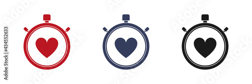 Set of stopwatch icon with heart on a white background. Illustration