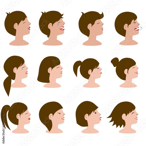 Vector flat design or 2D illustration of various kinds of male and female expressions