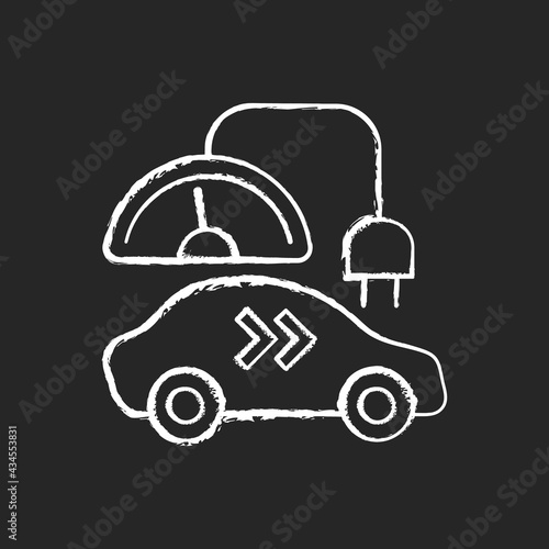 Level 2 charger chalk white icon on black background. Different types of charging connectors. Fueling electromobile with natural fuel. Electricity for car. Isolated vector chalkboard illustration