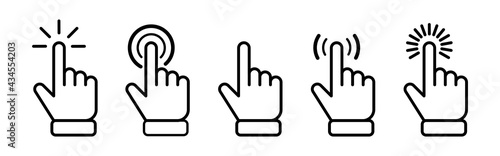 Set of Hand pointer symbol vector.Clicking cursor, pointing hand clicks icons.Clicking finger. Hand pointer icon.Vector illustration