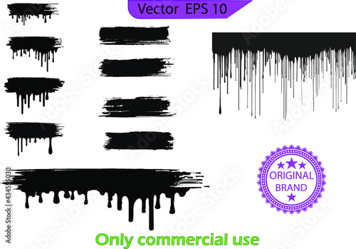 Dripping paint drips background. Excellent drips illustration. Collection of dripping brush stroke paints.	Transparent background
