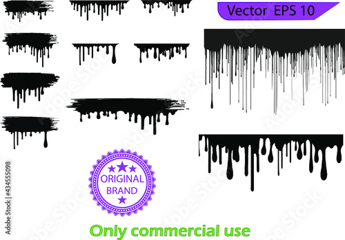 Dripping paint drips background. Excellent drips illustration. Collection of dripping brush stroke paints. Transparent background 