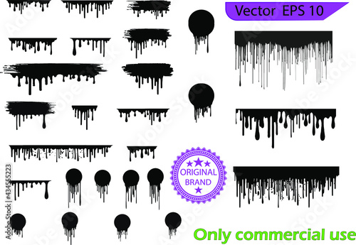 Dripping paint drips background. Excellent drips illustration. Collection of dripping brush stroke paints.	Transparent background
