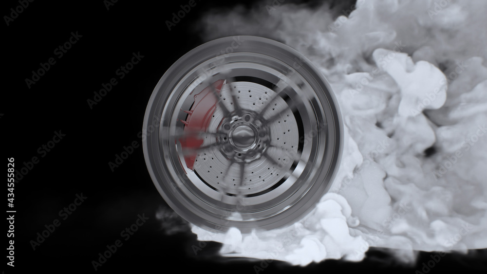 3d render Drift wheels with smoke on a black background 3d render Drift wheels with smoke on a black background