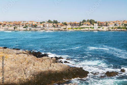 Fragment of the old town of Sozopol, Bulgaria. View of the bay on the Black Sea in the town of Sozopol.