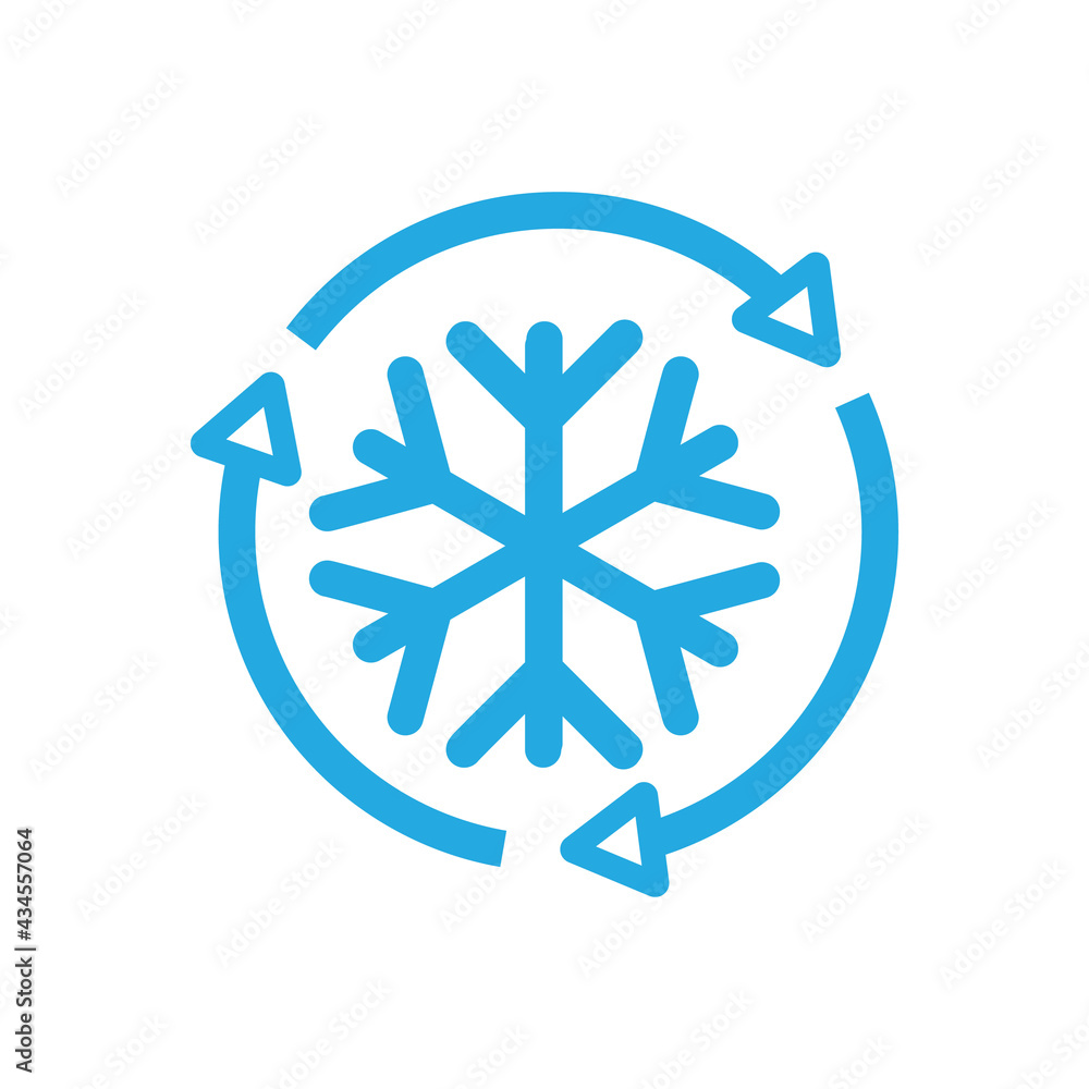 Abstract freezing, blue snowflake in a circle of arrows. Abstract freezing, blue snowflake in a circle of arrows.