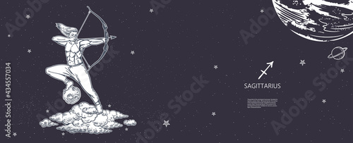 Sagittarius zodiac sign. The man shoots a bow. The symbol of the astrological horoscope.