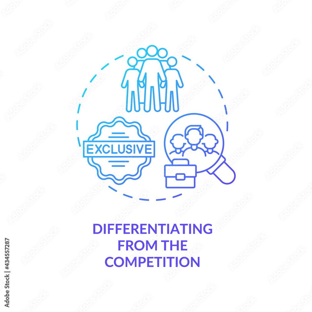 Differentiating from competition navy, blue gradient concept icon. Successful company branding. Business strategy idea thin line illustration. Vector isolated outline RGB color drawing Differentiating from competition navy, blue gradient concept icon. Successful company branding. Business strategy idea thin line illustration. Vector isolated outline RGB color drawing