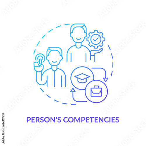 Person competencies navy gradient concept icon. Experienced specialist skills and knowledge. Professional growth idea thin line illustration. Vector isolated outline RGB color drawing