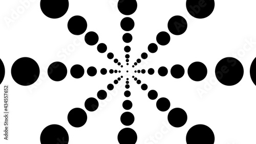 black circular dots or circles from center to outside with a white background