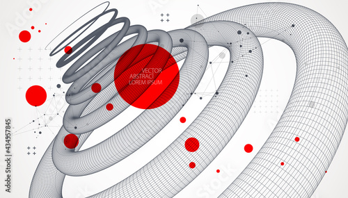 Modern science or technology art background. Vector wireframe spiral abstraction.