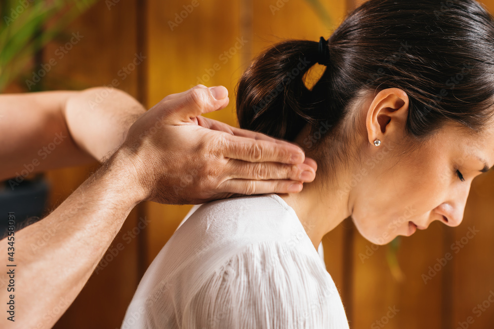 Naklejka premium Thai Massage - Back Pain Relief .
