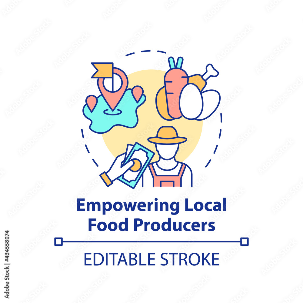 Empowering local food producers concept icon. Eating health natural foods in schools. Full nutritions meals idea thin line illustration. Vector isolated outline RGB color drawing. Editable stroke