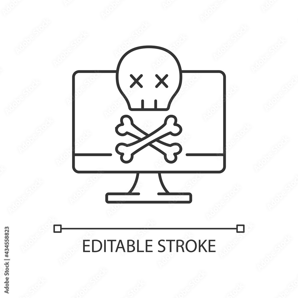 Computer not starting linear icon. System error. PC crash, software failure. Broken technology. Thin line customizable illustration. Contour symbol. Vector isolated outline drawing. Editable stroke Computer not starting linear icon. System error. PC crash, software failure. Broken technology. Thin line customizable illustration. Contour symbol. Vector isolated outline drawing. Editable stroke