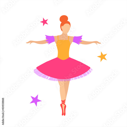 Graceful ballerina in a pink tutu on pointe shoes. Vector isolated illustration in flat style