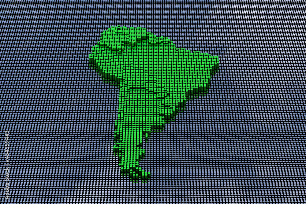 Fototapeta premium Pixel Art Style South America Map. 3d Rendering