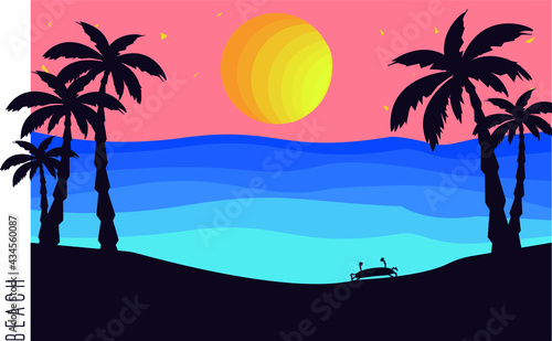 beach and palm trees. illustration of the sea  postcard.