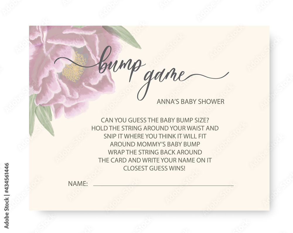 Bump game Baby shower card. Wavy elegant calligraphy spelling for decoration on baby shower.