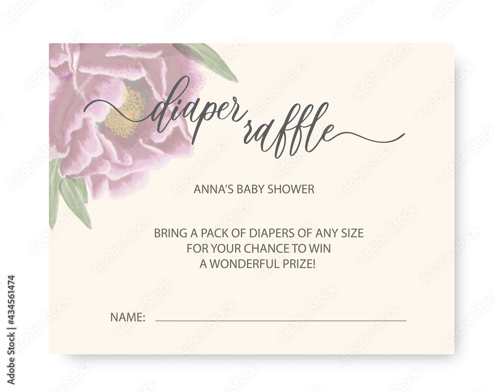 Diaper raffle Baby shower card. Wavy elegant calligraphy spelling for decoration.
