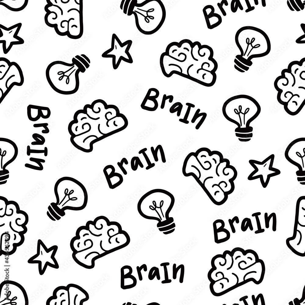 Hand drawn seamless pattern of brainstorm, idea, strategy. Doodle sketch style. Isolated vector illustration for a innovation, brainstorm, business wallpaper, background, textile design.