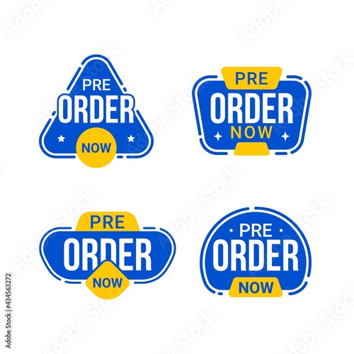 Pre order now label badges collection flat vector design