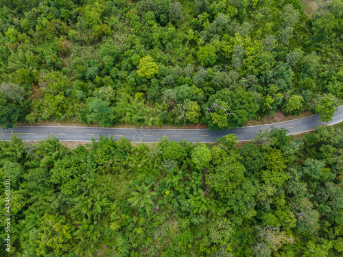 aerial view of road curve construction up to mountain in thailand  Natural road concept