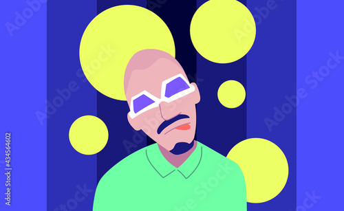 Portrait of model with flow. Urban music singer. Trap music, reggaeton, hip hop. Modern character. 