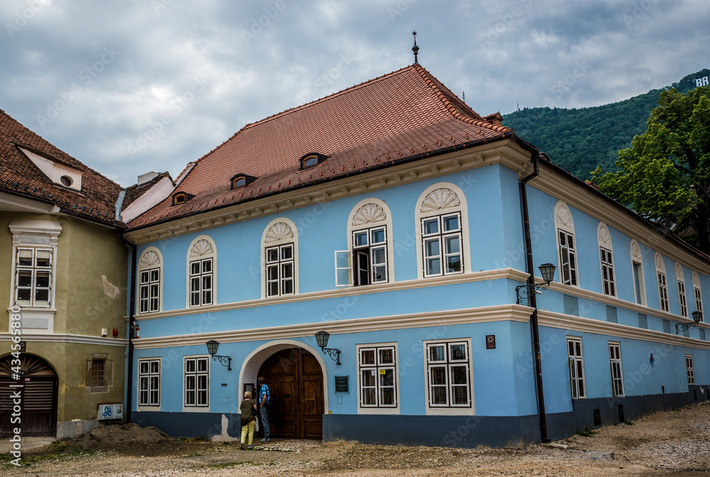 House on Honterus square in old town of Brasov city, Transylvania, Romania
