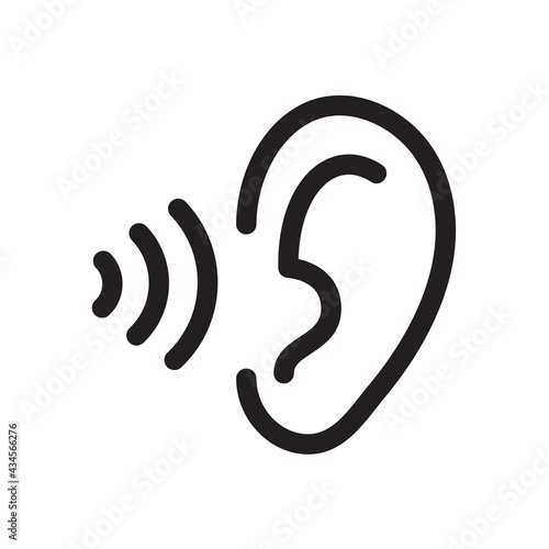 Ear icon. Ear line design The concept of hearing problems Isolated on background