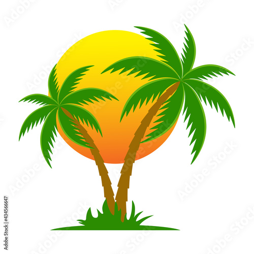 illustration silhouette of palm tree on sun background.